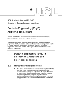 Doctor in Engineering (EngD) Additional Regulations  UCL Academic Manual 2015-16