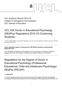 UCL IOE Doctor in Educational Psychology (DEdPsy) Regulations 2014-15 (Continuing Students)