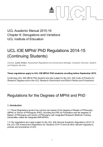 UCL IOE MPhil/ PhD Regulations 2014-15 (Continuing Students)