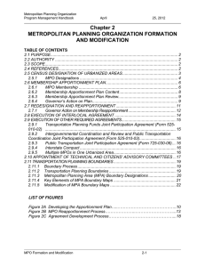 Chapter 2 METROPOLITAN PLANNING ORGANIZATION FORMATION AND MODIFICATION