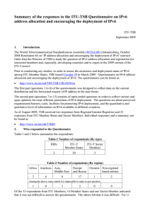 Summary of the responses to the ITU-TSB Questionnaire on IPv6