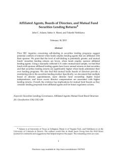 Affiliated Agents, Boards of Directors, and Mutual Fund Securities Lending Returns