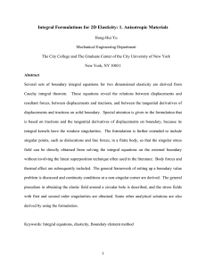 Integral Formulations for 2D Elasticity: 1. Anisotropic Materials