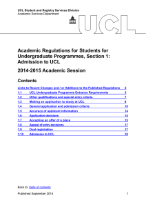 Academic Regulations for Students for Undergraduate Programmes, Section 1: Admission to UCL