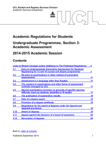 Academic Regulations for Students Undergraduate Programmes, Section 3: Academic Assessment