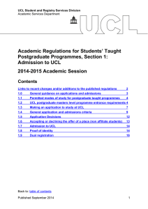 Academic Regulations for Students’ Taught Postgraduate Programmes, Section 1: Admission to UCL