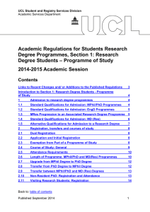 Academic Regulations for Students Research Degree Programmes, Section 1: Research