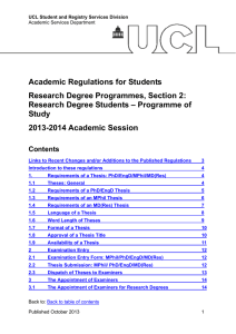 Academic Regulations for Students Research Degree Programmes, Section 2: