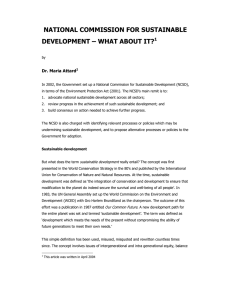 NATIONAL COMMISSION FOR SUSTAINABLE DEVELOPMENT – WHAT ABOUT IT? 1 Dr. Maria Attard