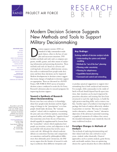 D Modern Decision Science Suggests New Methods and Tools to Support Military Decisionmaking