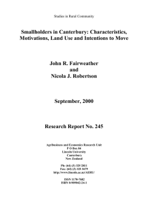 Smallholders in Canterbury: Characteristics, Motivations, Land Use and Intentions to Move