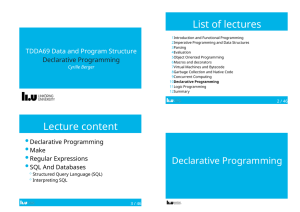List	of	lectures TDDA69	Data	and	Program	Structure
