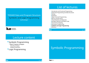 List	of	lectures TDDA69	Data	and	Program	Structure