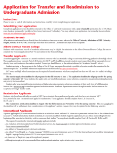 Application for Transfer and Readmission to Undergraduate Admission Instructions