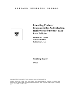 Extending Producer Responsibility: An Evaluation Framework for Product Take- Back Policies