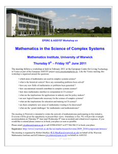 Mathematics in the Science of Complex Systems Thursday 9
