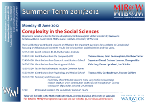 Summer Term 2011/2012 Complexity in the Social Sciences Monday 18 June 2012