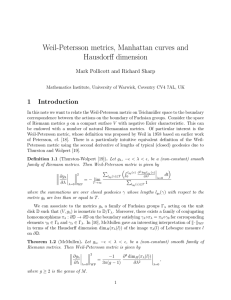 Weil-Petersson metrics, Manhattan curves and Hausdorff dimension 1 Introduction