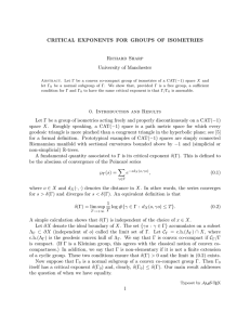 CRITICAL EXPONENTS FOR GROUPS OF ISOMETRIES Richard Sharp University of Manchester