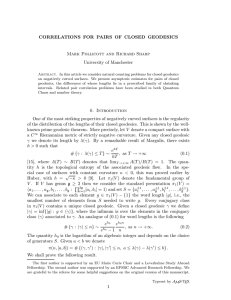 CORRELATIONS FOR PAIRS OF CLOSED GEODESICS Mark Pollicott and Richard Sharp