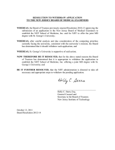 submission of an application to the New Jersey Board of... establish the NJIT School of Medicine, Inc. and for NJIT... RESOLUTION TO WITHDRAW APPLICATION