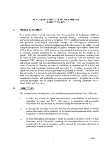 NEW JERSEY INSTITUTE OF TECHNOLOGY PATENT POLICY I.