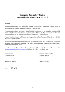 European Respiratory Society Annual Declaration of Interest 2015