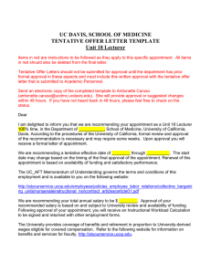 UC DAVIS, SCHOOL OF MEDICINE TENTATIVE OFFER LETTER TEMPLATE Unit 18 Lecturer