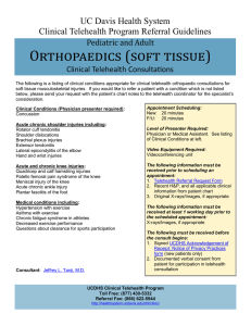 Nutrition Orthopaedics (soft tissue) UC Davis Health System Clinical Telehealth Program Referral Guidelines