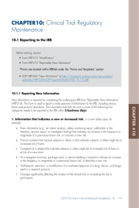 Clinical Trial Regulatory Maintenance CHAPTER10: 10.1 Reporting to the IRB