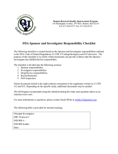 FDA Sponsor and Investigator Responsibility Checklist