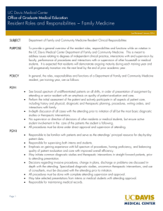 Resident Roles and Responsibilities ~ Family Medicine UC Davis Medical Center