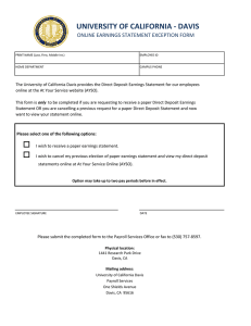 UNIVERSITY OF CALIFORNIA ‐ DAVIS                                                ONLINE EARNINGS STATEMENT EXCEPTION FORM