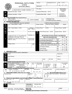 PERSONAL DATA FORM UCDHS UPAY544 (R9/01)