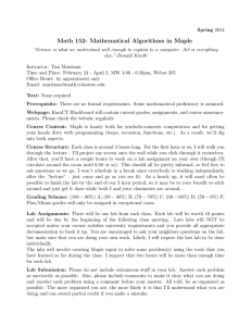 Math 152: Mathematical Algorithms in Maple