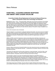 News Release  HONEYWELL ACQUIRES DEMAND RESPONSE AND SMART GRID LEADER AKUACOM
