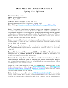 Duke Math 431: Advanced Calculus I Spring 2015 Syllabus