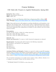 Course Syllabus CSU Math 435: Projects in Applied Mathematics, Spring 2016