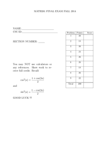 MATH261 FINAL EXAM FALL 2014 NAME: CSU ID: SECTION NUMBER: