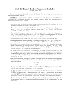 Math 261 Exam 2 Review Formulas &amp; Reminders
