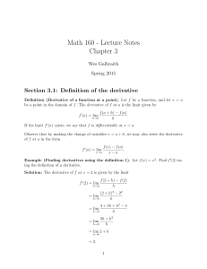 Math 160 - Lecture Notes Chapter 3 Wes Galbraith