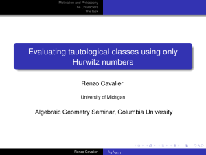 Evaluating tautological classes using only Hurwitz numbers Renzo Cavalieri