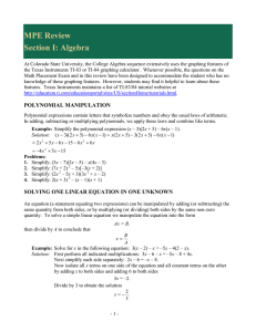 MPE Review Section I: Algebra
