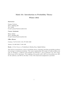 Math 151: Introduction to Probability Theory Winter 2012