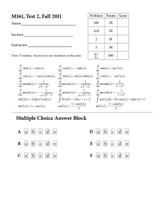 M161, Test 2, Fall 2011 Problem Points Score 1ab 24