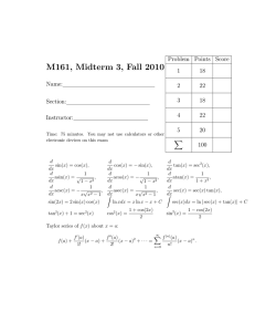 M161, Midterm 3, Fall 2010 Problem Points Score 1 18