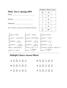 M161, Test 2, Spring 2009 Problem Points Score 1ab 20