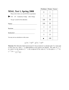 I M161, Test 1, Spring 2008 Problem Points Score 0
