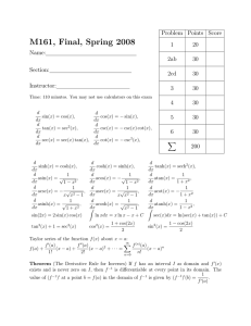 M161, Final, Spring 2008 Problem Points Score 1 20