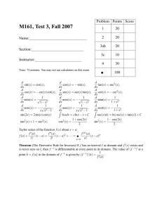 M161, Test 3, Fall 2007 ∑ Problem Points Score 1
